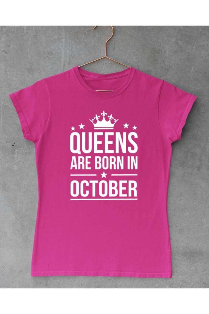 Queens are born in october fehér női póló