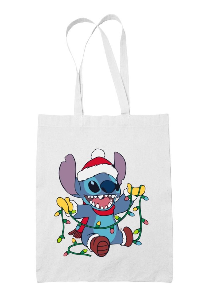 Stitch karácsonyi égősorral vászontáska